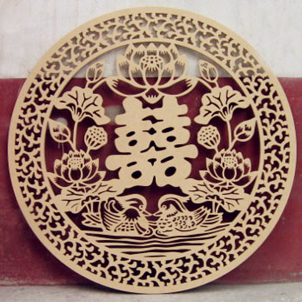 神绘喜字鸳鸯镂空样品展示